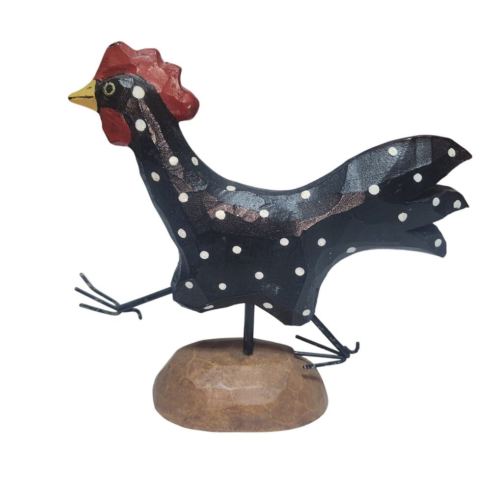 VINTAGE HANDCRAFTED FOLK ART WOODEN RUNNING CHICKEN DECOR